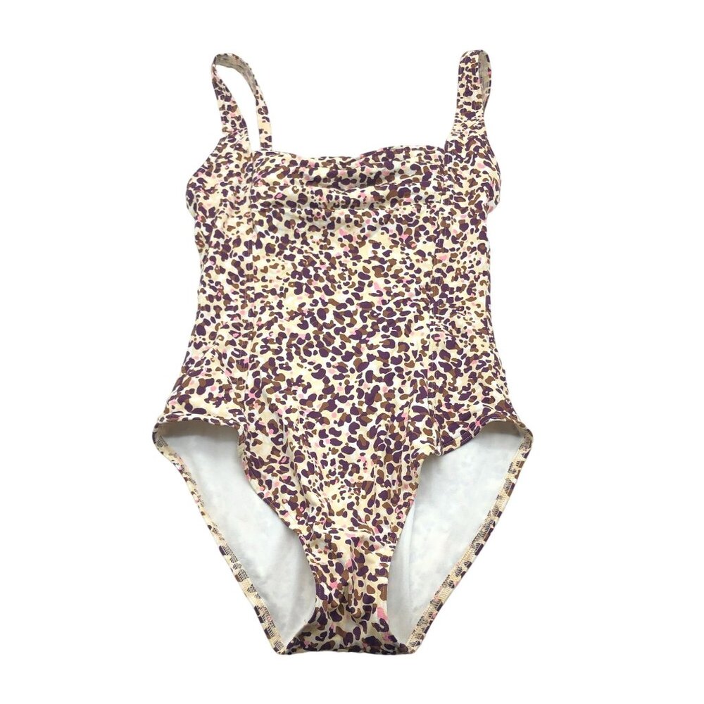 Calvin Klein Womens Leopard Print Swimsuit Molded Cups Brown Yellow Size 4